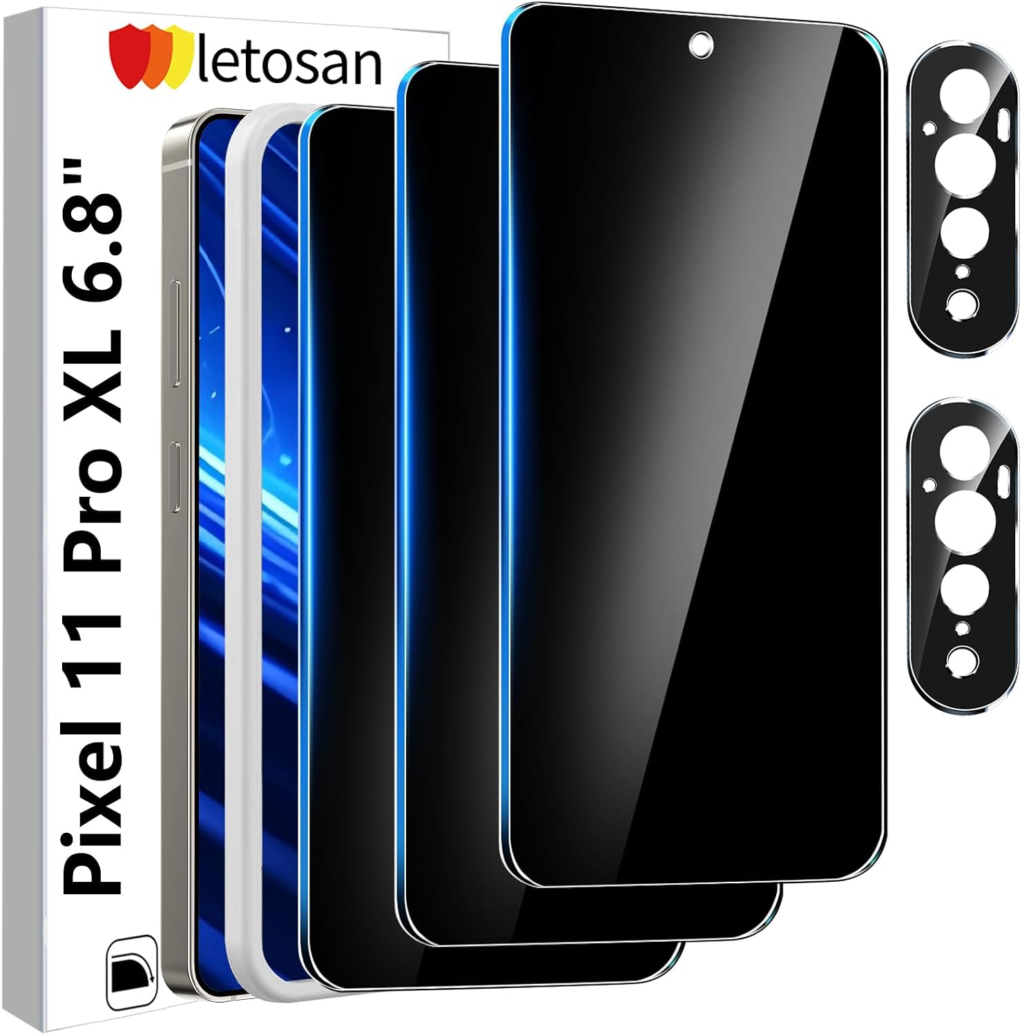 Detalle de letosan Pixel 11 Pro XL Privacy Screen Protector, 3-Pack with 2 Camera Protectors