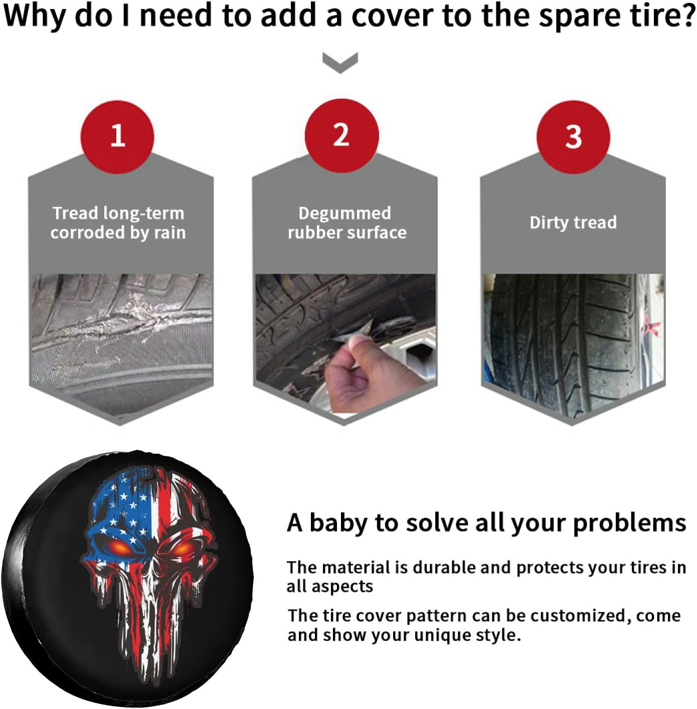 Thumbnail 6 de American Flag Skull Spare Tire Cover, 14-inch