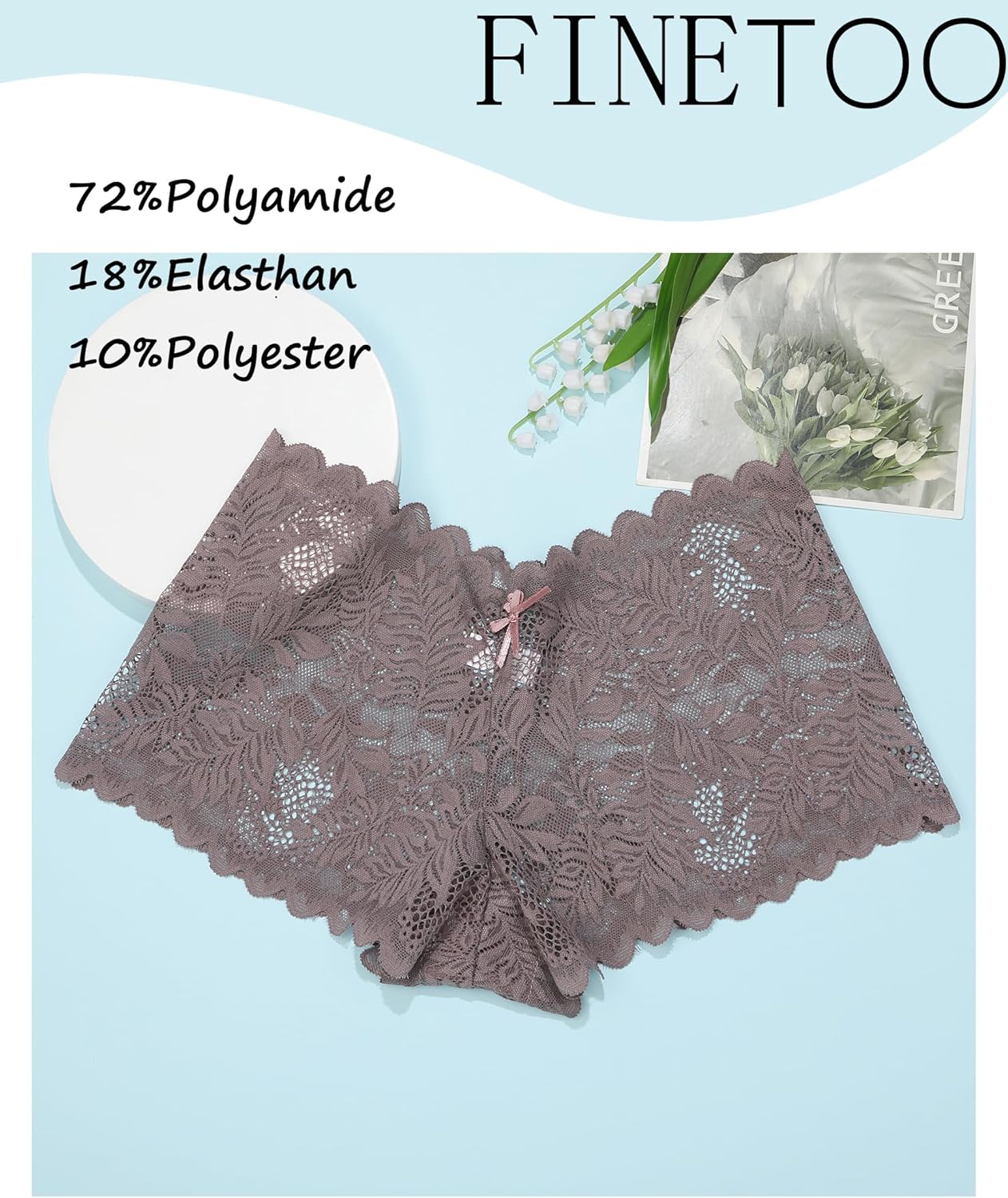 Thumbnail 4 de FINETOO 5er Pack Damenunterwäsche mit Spitze (Slip/Boxershorts-Style) – S bis XXL