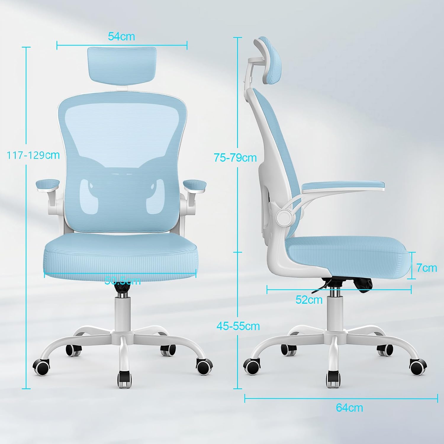 Detalle de naspaluro Ergonomische bureaustoel met mesh rugleuning en verstelbare hoofdsteun