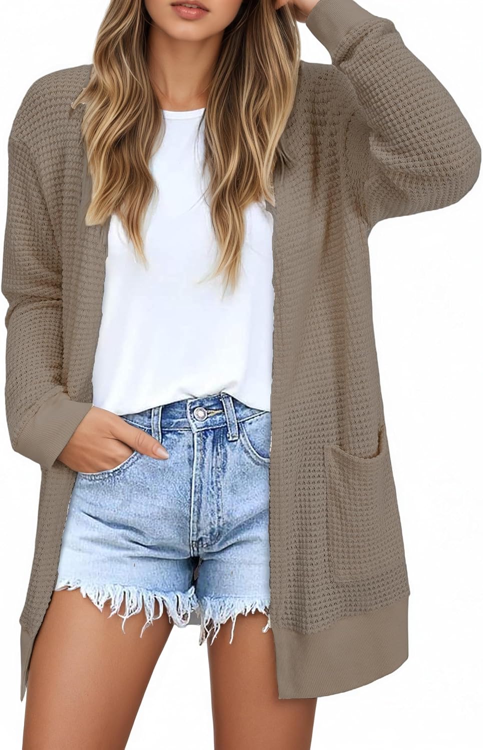 Detalle de GLEENOD Strickjacke Damen Langarm mit Taschen