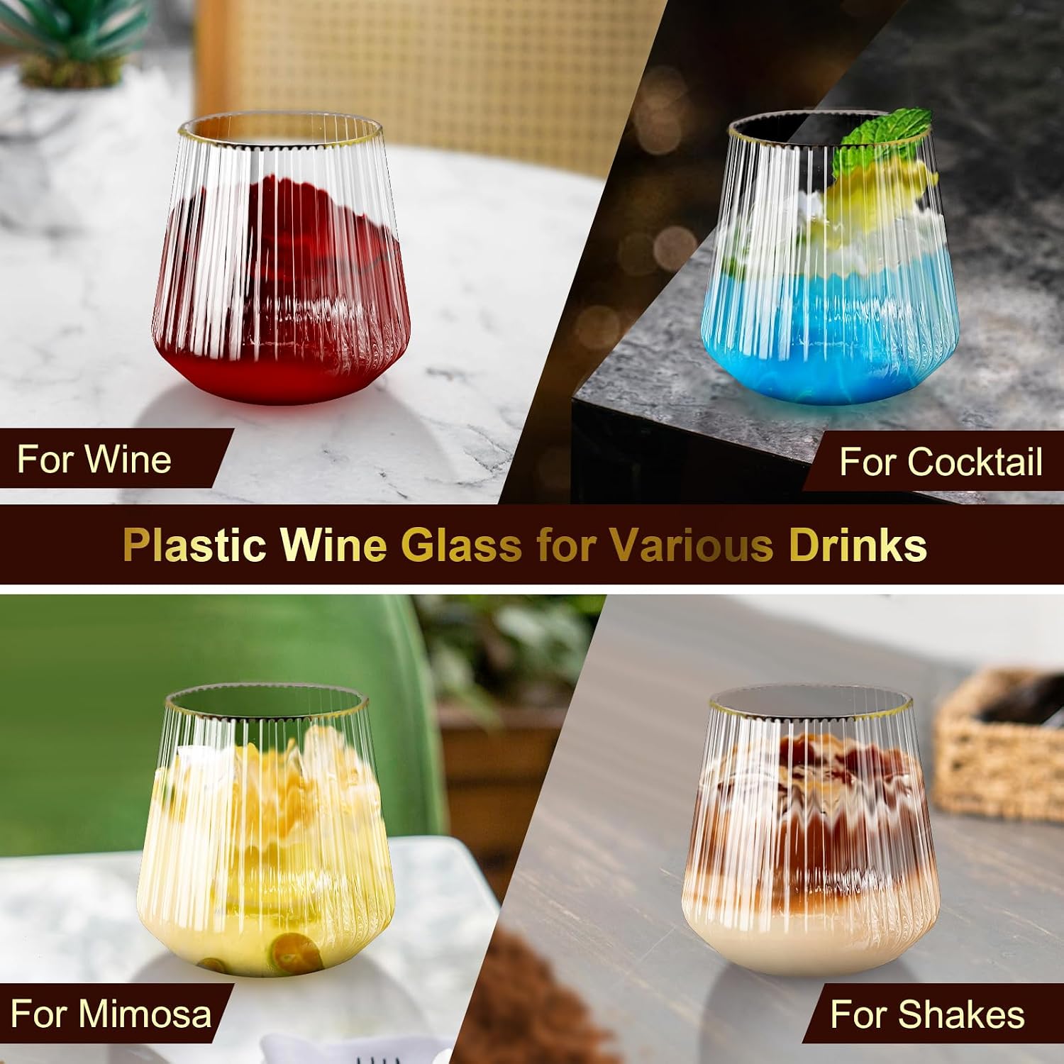 Thumbnail 5 de Lueumxc 14oz Ribbed Disposable Wine Glasses 🍷