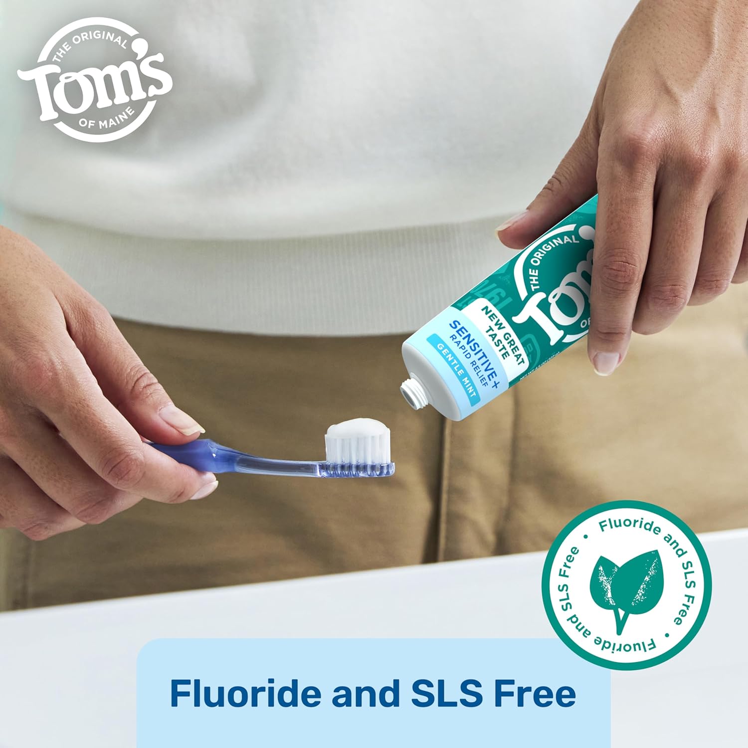 Detalle de Tom’s of Maine Sensitive Plus Whitening Fluoride Free Toothpaste — 3 Pack (Mint), 4.5 oz tubes