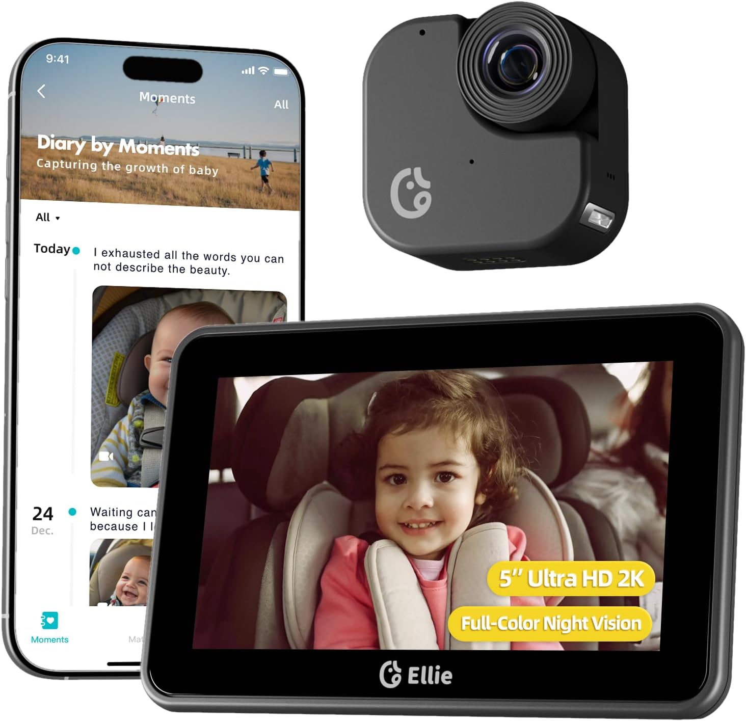 Detalle de Ellie Baby Pro Ellie Baby Car Monitor: 2K UHD backseat monitor with colour night vision & face tracking