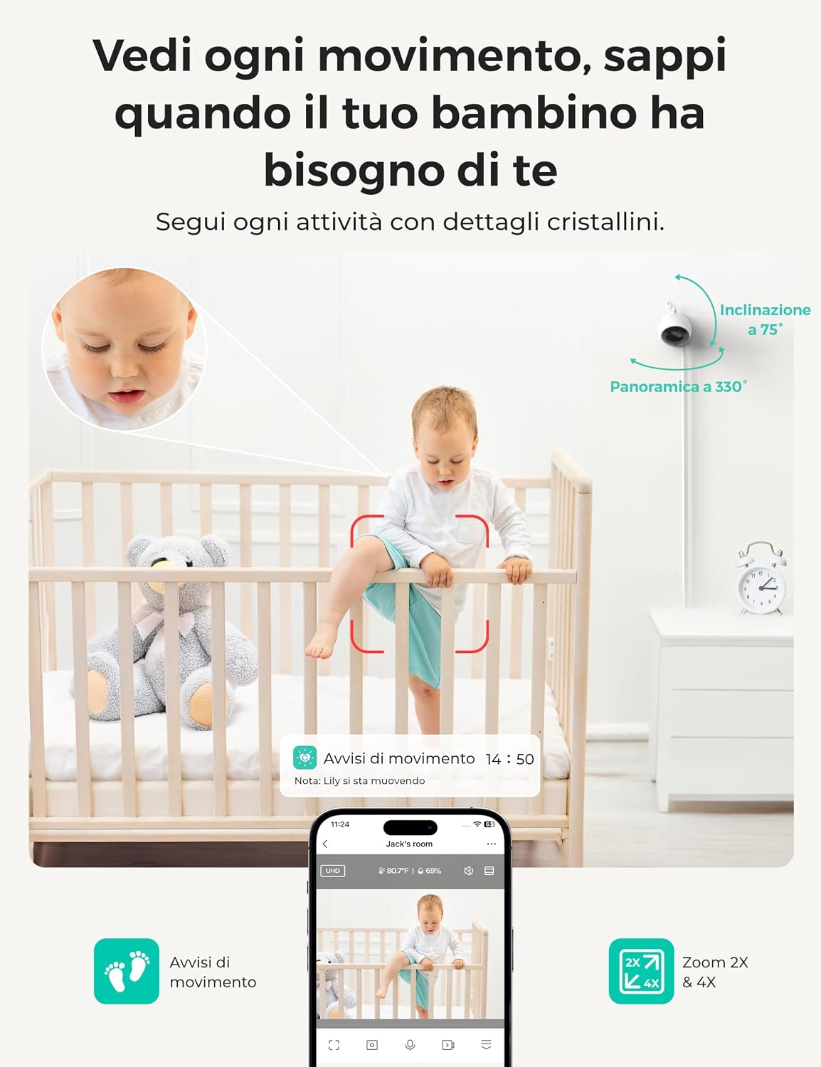 Thumbnail 4 de Dr.Care VistaView Lite: Monitor video baby wireless dual mode con fotocamere 1080P e schermo 4