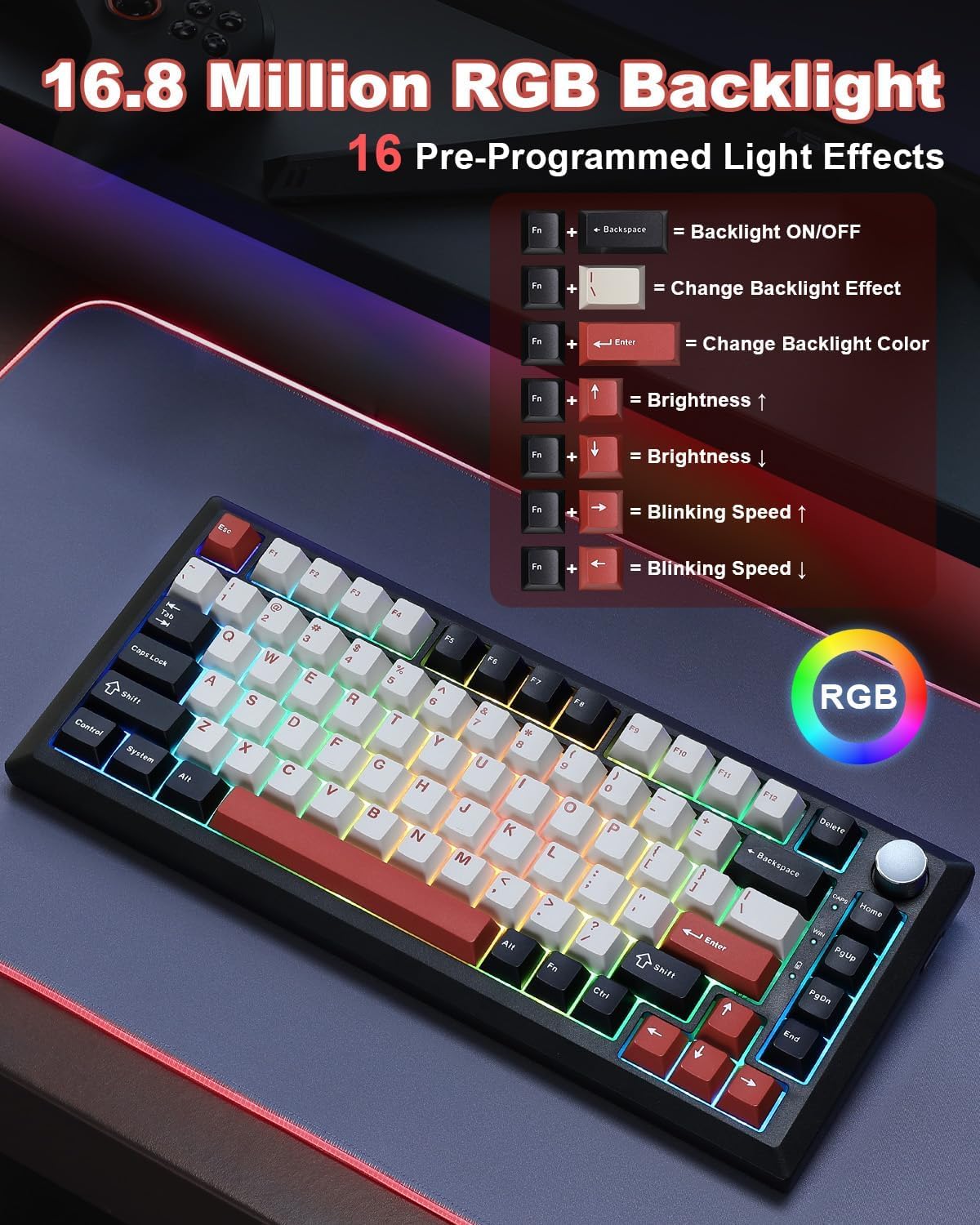 Thumbnail 6 de MIKIBY Y75 Wireless Mechanical Keyboard: 75%, Hot-Swappable, with Knob, RGB, and Tri-Mode Connectivity