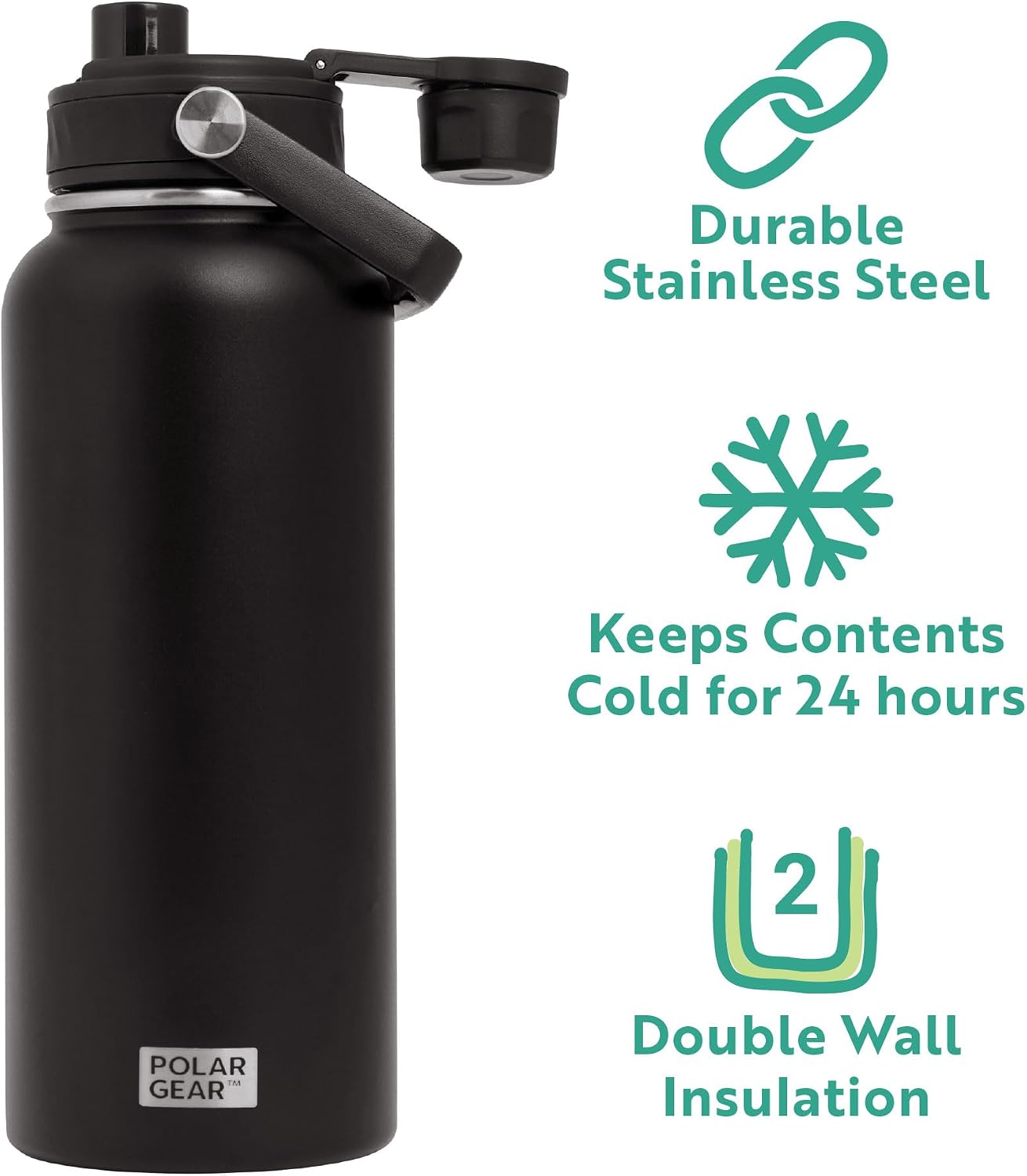 Thumbnail 4 de Polar Gear Hydra Venture 1L Stainless Steel Water Bottle (Black)