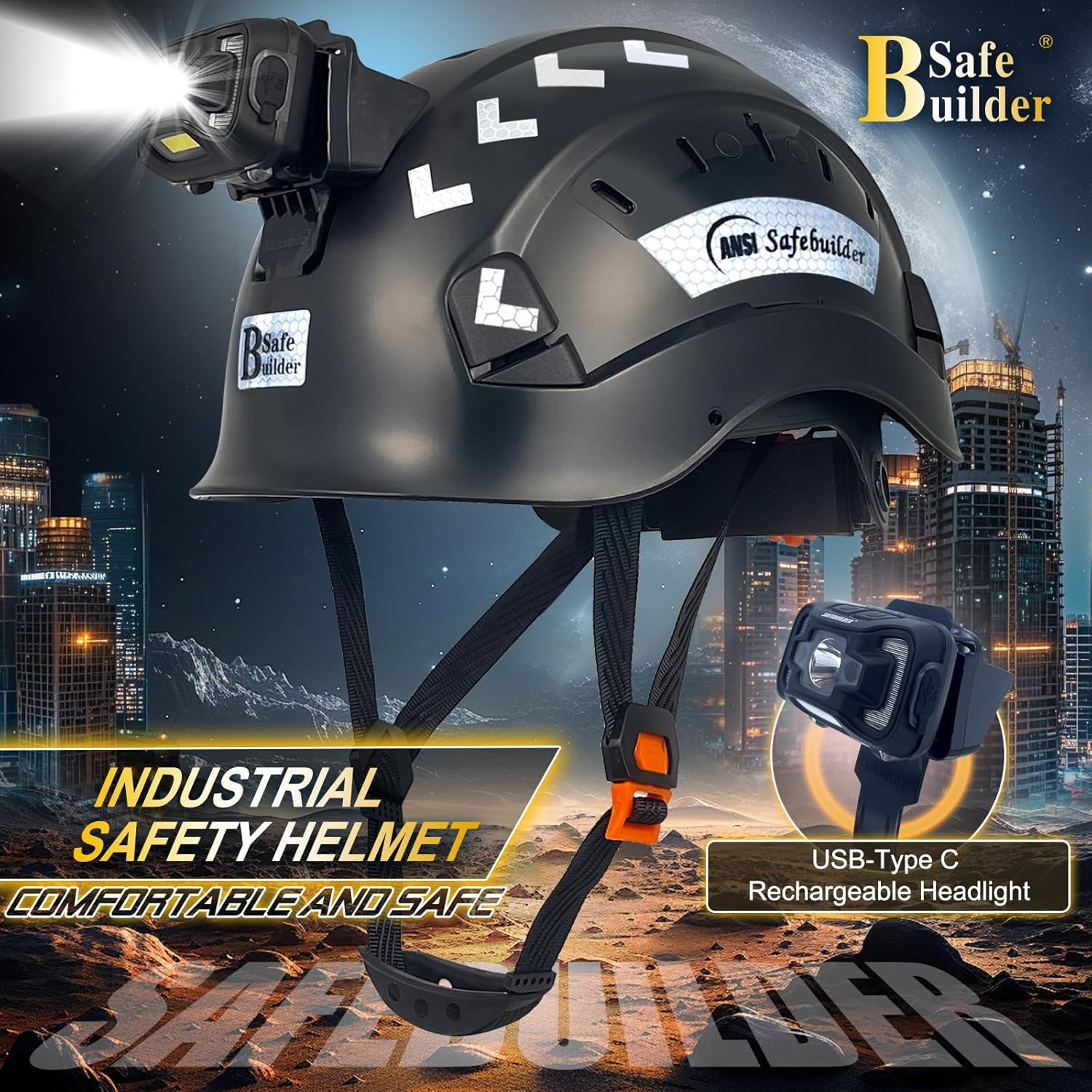 Thumbnail 1 de SAFEBUILDER Safety Hard Hat with Headlamp ⛑️