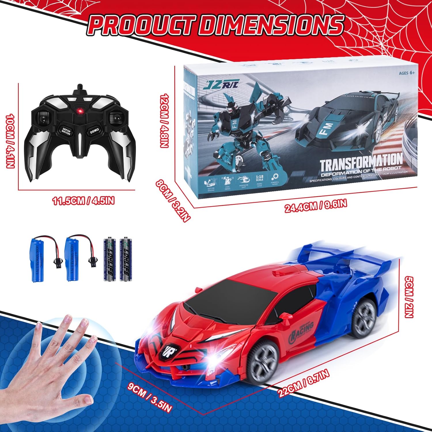 Thumbnail 5 de Yellcetoy Transform Toys RC Spider Car (2.4Ghz) with Hand Gesture Control, LED, Music & Sound Effects