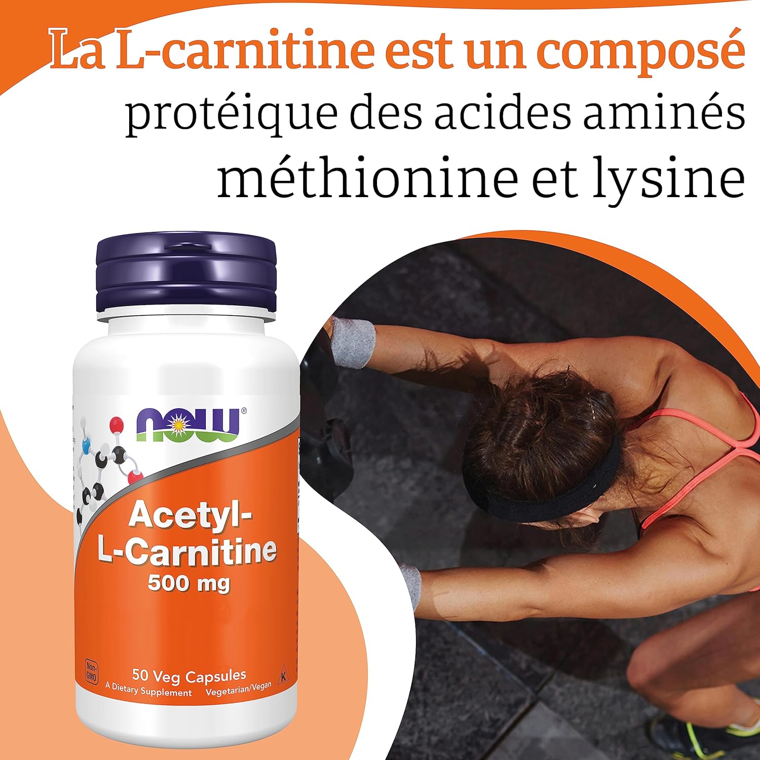 Detalle de Now Foods Acetyl-L-Carnitine 500 mg – 50 gélules végétaliennes