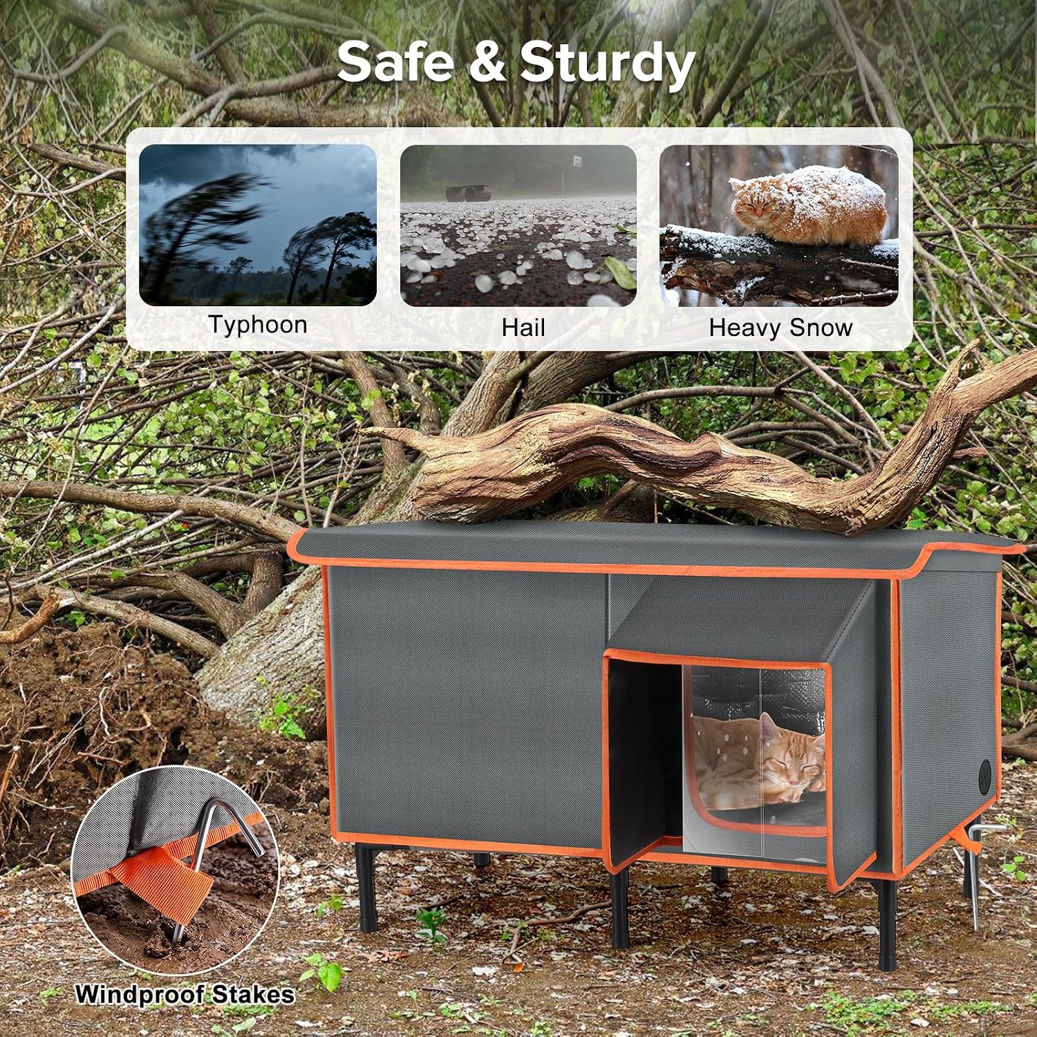 Thumbnail 3 de SIWA MARY PTPM009 Heated Outdoor Cat House with Heating Pad and Escape Door
