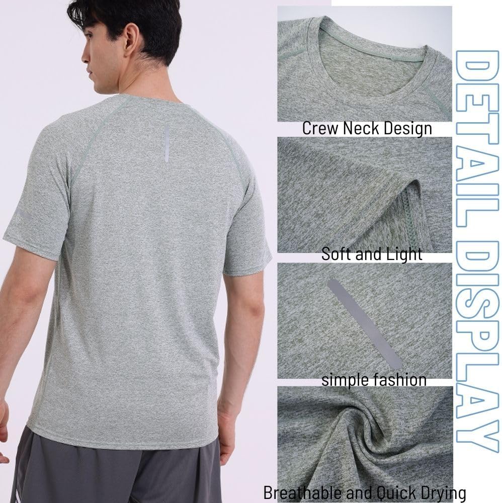 Thumbnail 4 de FOVDtaa 5 Pack Mens Short Sleeve Crew Neck Gym T Shirt – Breathable Polyester Workout Tops