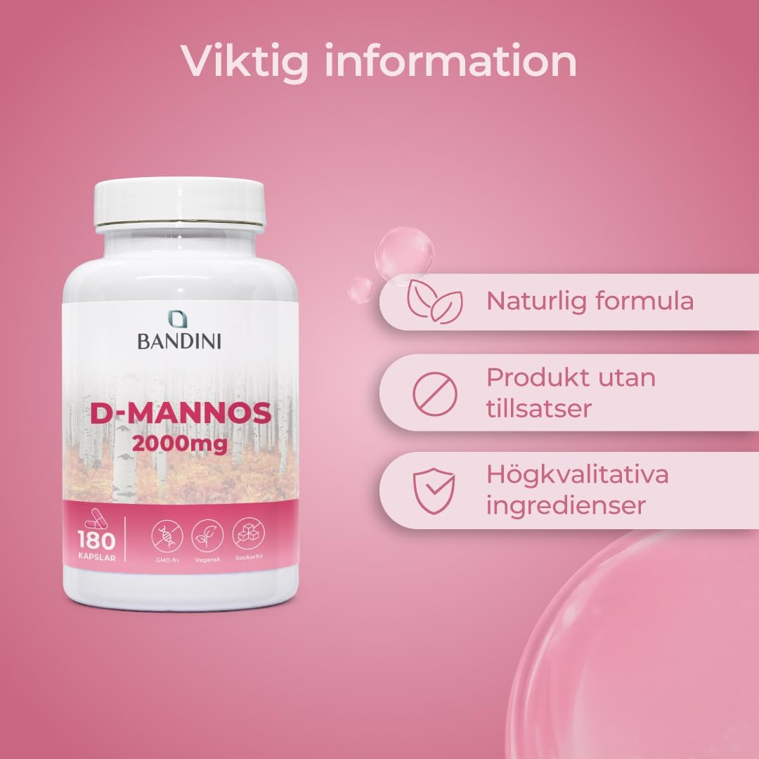 Detalle de BANDINI D Mannose – 180 kapslar med 2 000 mg per dagsdos, veganska