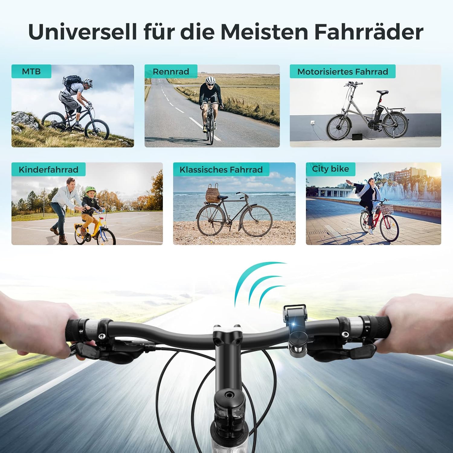 Detalle de Fahrradklingel aus Aluminiumlegierung – Mini Klingel 100 dB, 22–24 mm Lenker, Schwarz