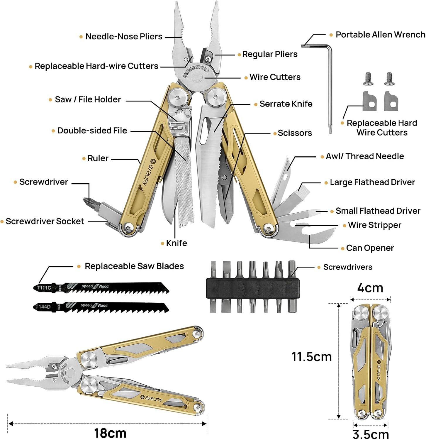 Detalle 2 de BIBURY Multitools faltbares Multitool Zange