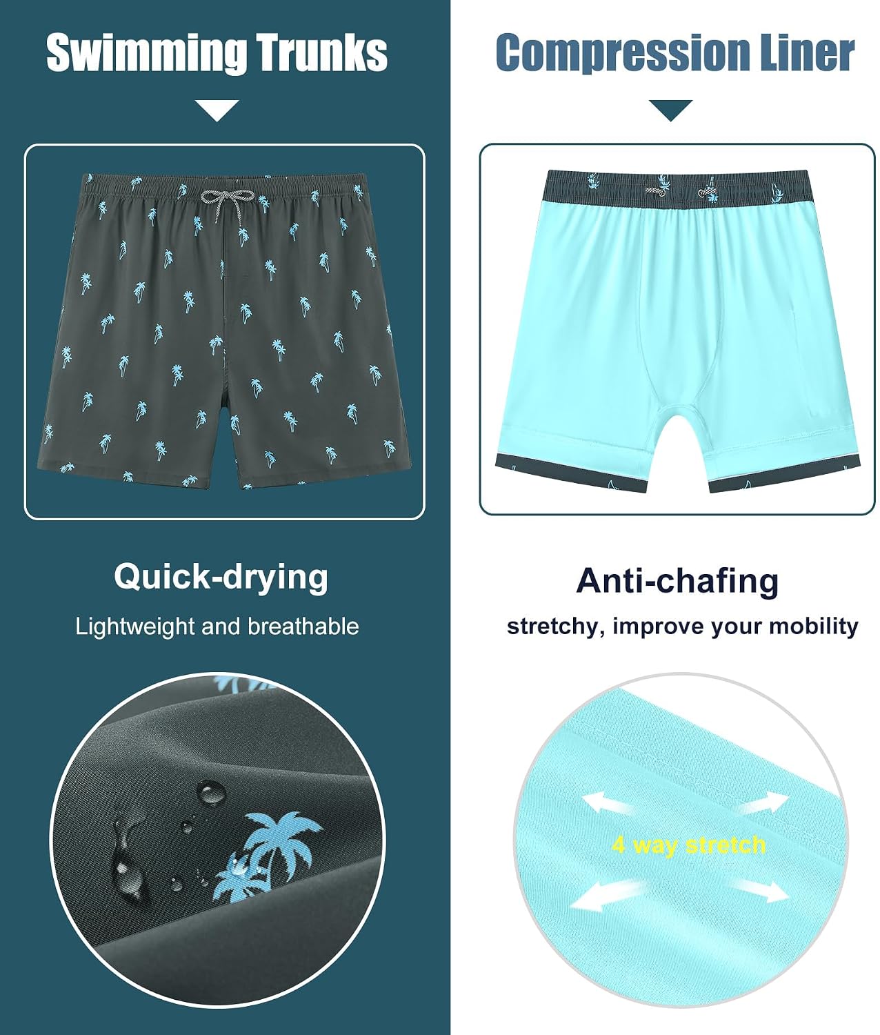 Detalle de Swim trunks with compression liner, 5-inch