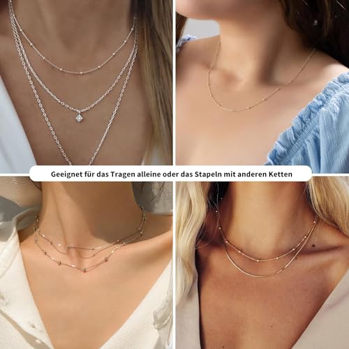 Detalle de FUNÉIA - Cadena de plata de ley 925 para mujer ajustable (40–60 cm), plateada con rodio