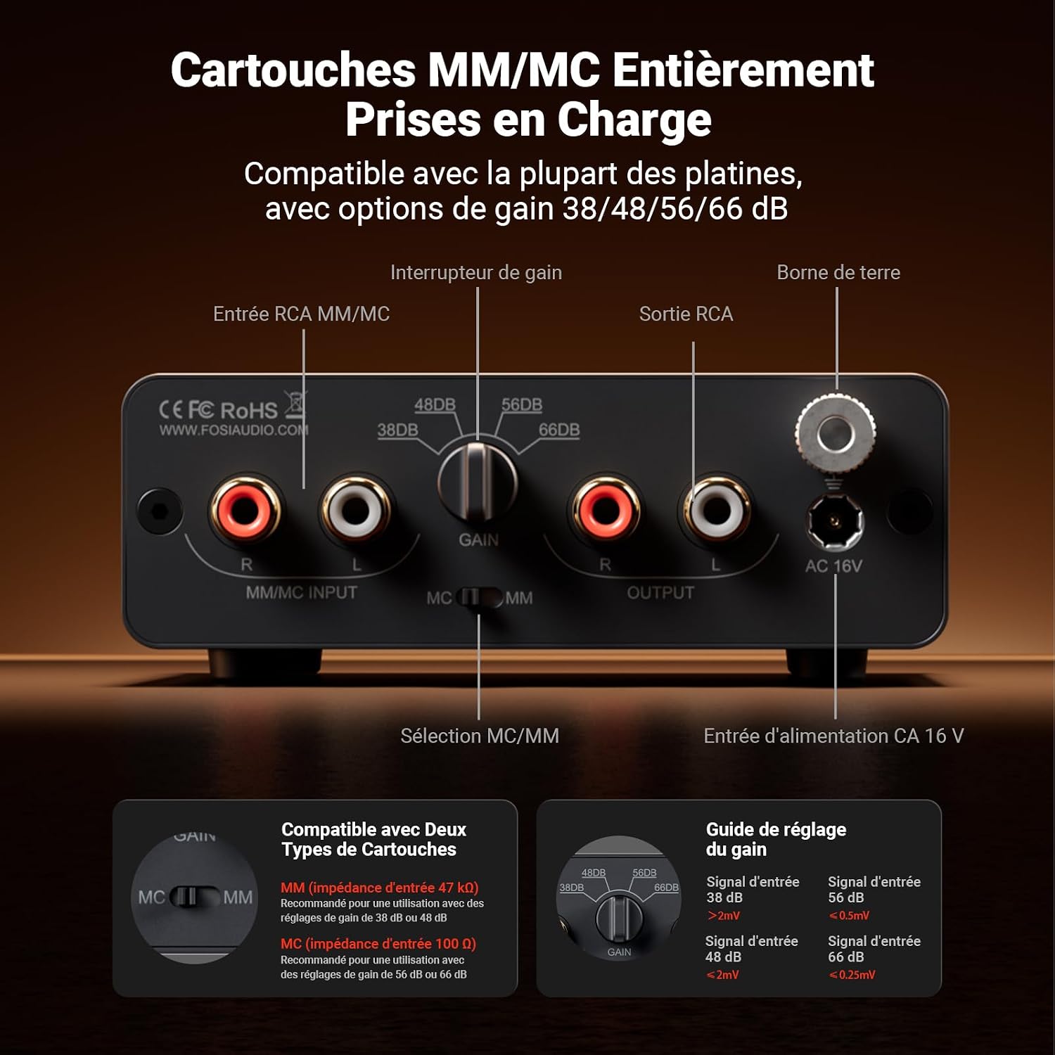 Thumbnail 4 de Fosi Audio BOX X5 phono-voorversterker voor MM/MC met vier gainstanden