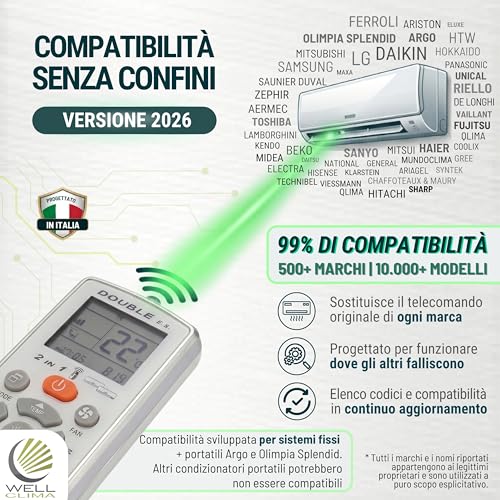 Thumbnail 4 de Wellclima Double E.S: Telecomando universale 2 in 1 per condizionatori e climatizzatori, progettazione italiana, compatibile con 10000+ modelli