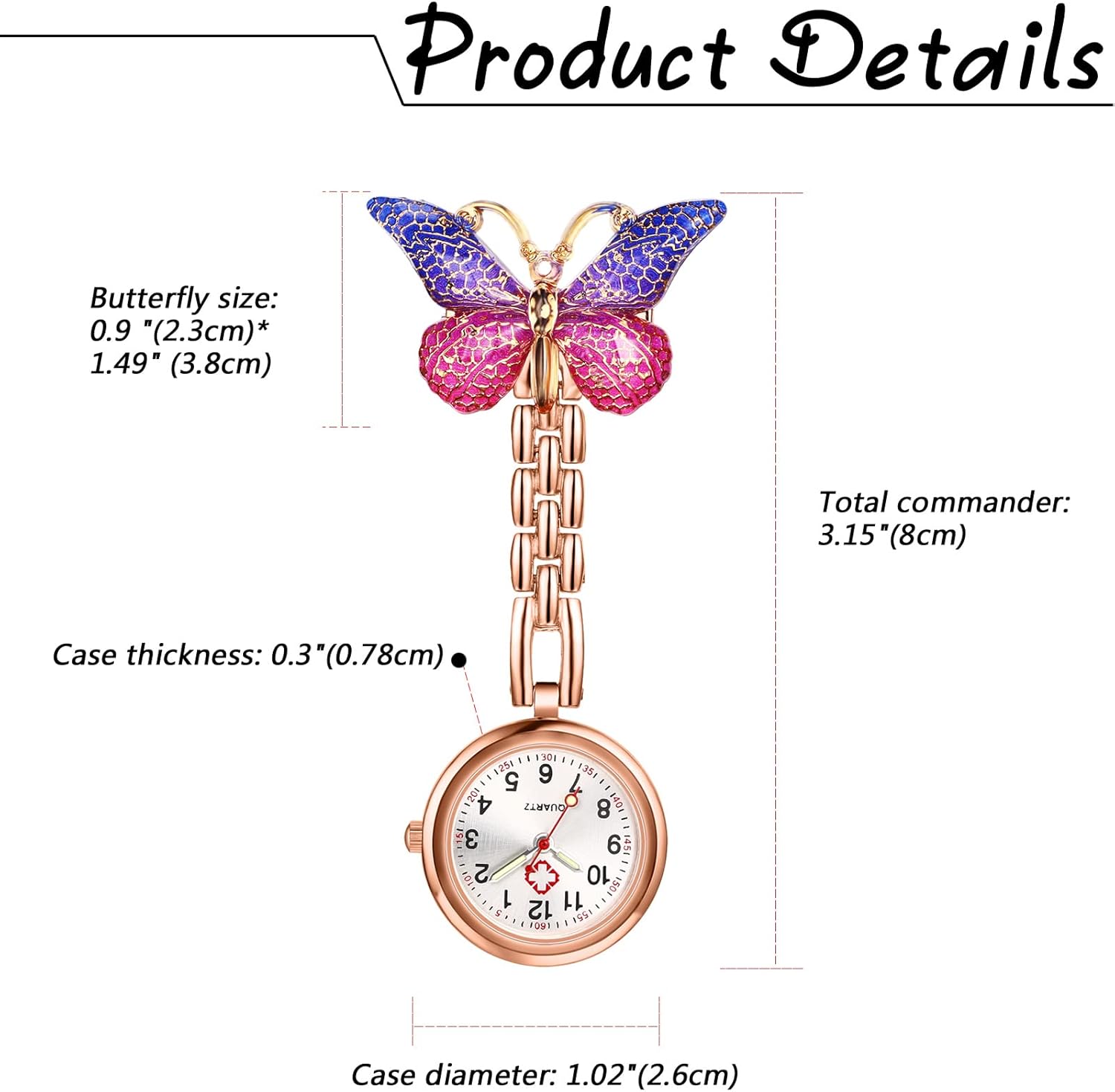 Thumbnail 3 de OIDEA Krankenschwester Uhr „Schmetterling“ – Analog-Quarz Damenuhr mit leuchtenden Zeigern und arabischem Zifferblatt