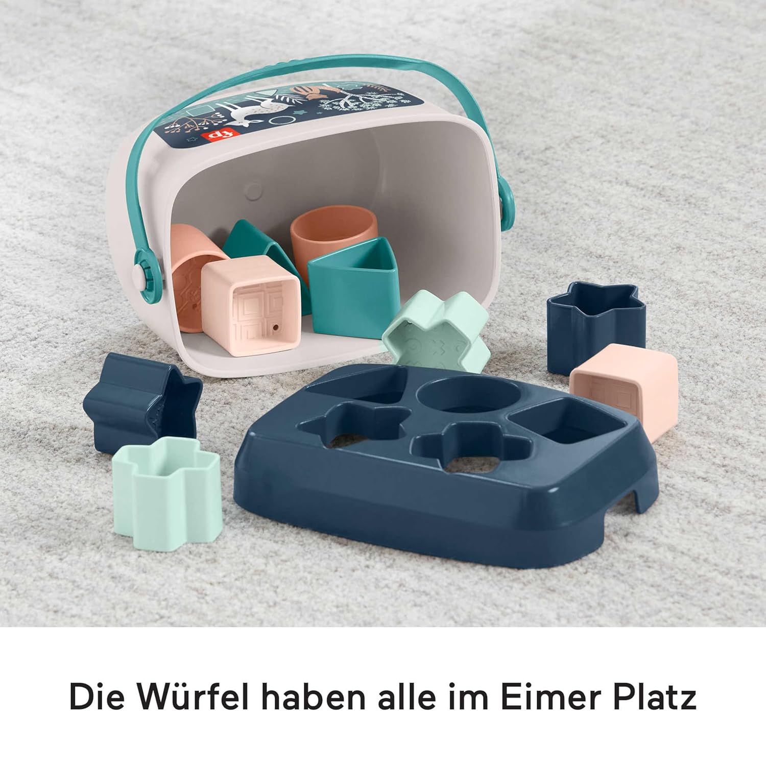 Detalle de Fisher-Price Babys erste Bausteine – Marineblaues Kitz (HJP20): Set mit 10 Bausteinen zum Stapeln und Sortieren