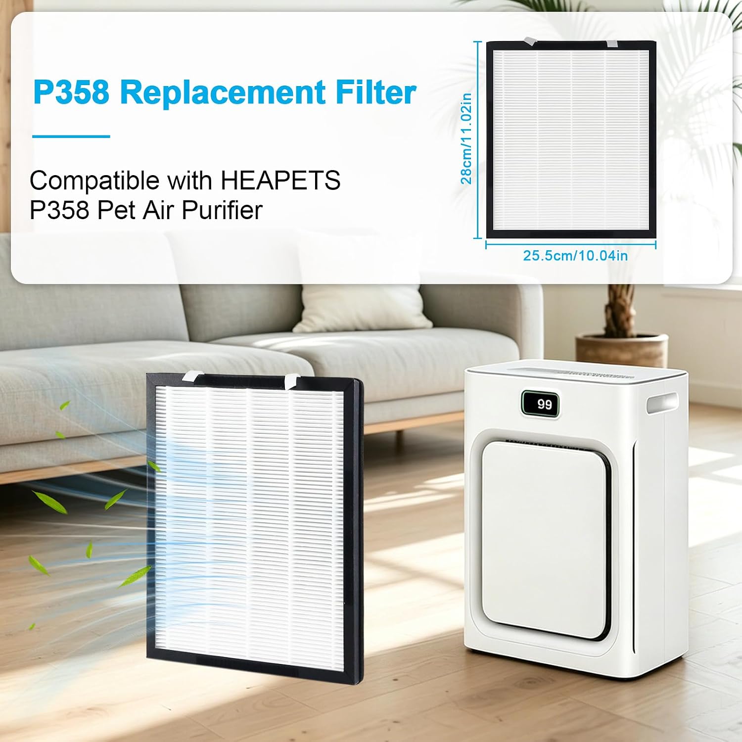 Detalle de FFAC P358 Filter Replacement Set for HEAPETS P358, H13 HEPA