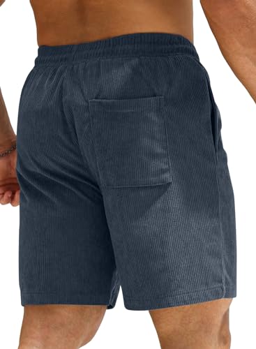 Detalle 2 de JMIERR Kurze Hosen Herren Corduroy Shorts – elastischer Bund, Taschen, Blau (Größen S–3XL)