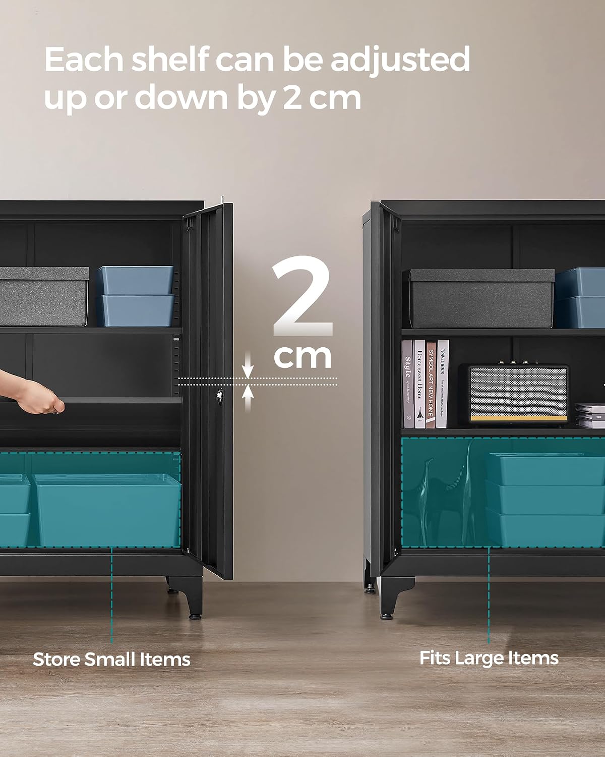 Detalle 1 de SONGMICS OMC013B01 Steel Storage Cabinet, Black, with Lockable Doors
