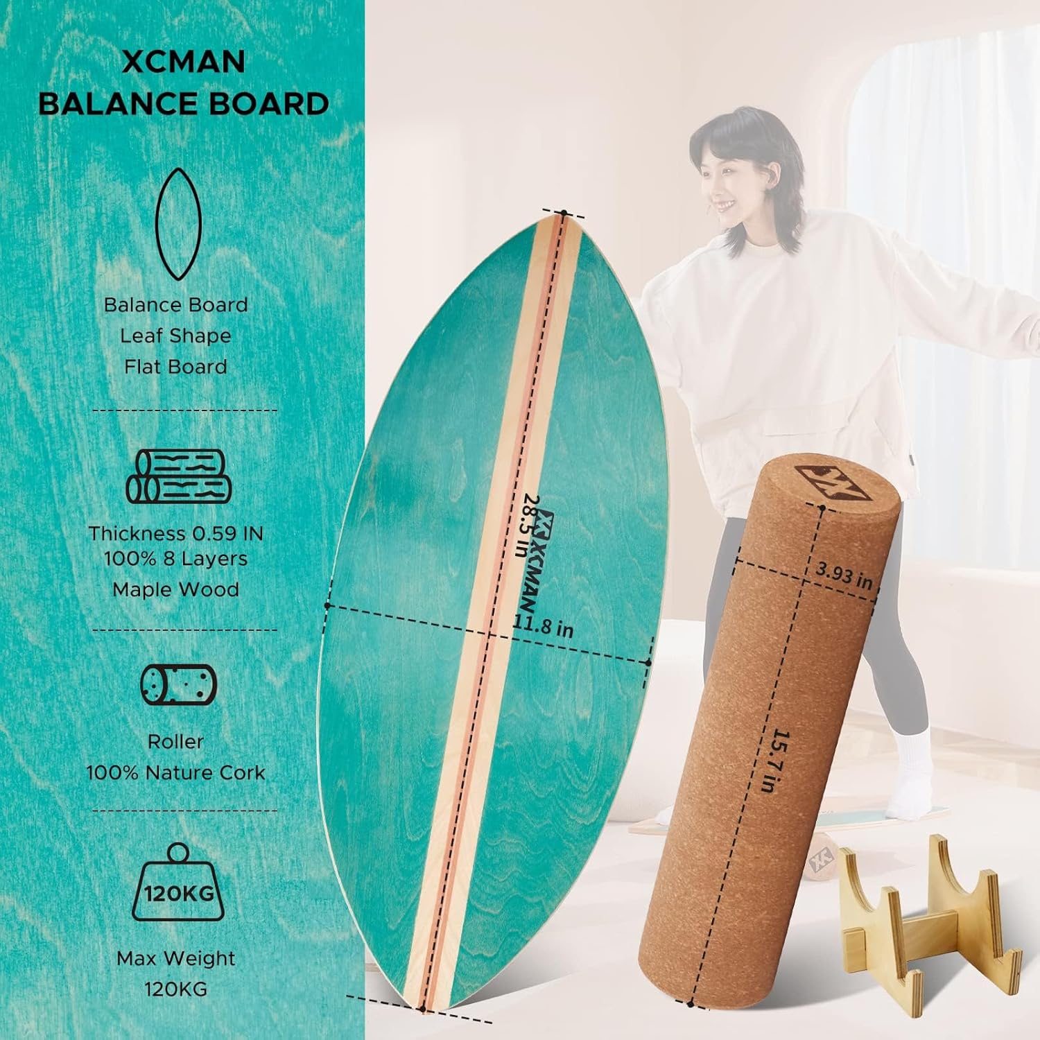 Thumbnail 2 de XCMAN Tavola da surf Balance Trainer con rullo in legno: equilibrio stabile e versatile per casa e palestra