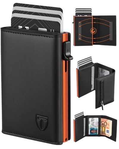 Detalle de TEEHON Tarjetero para Hombre con bloqueo RFID magnético – Negro Naranja