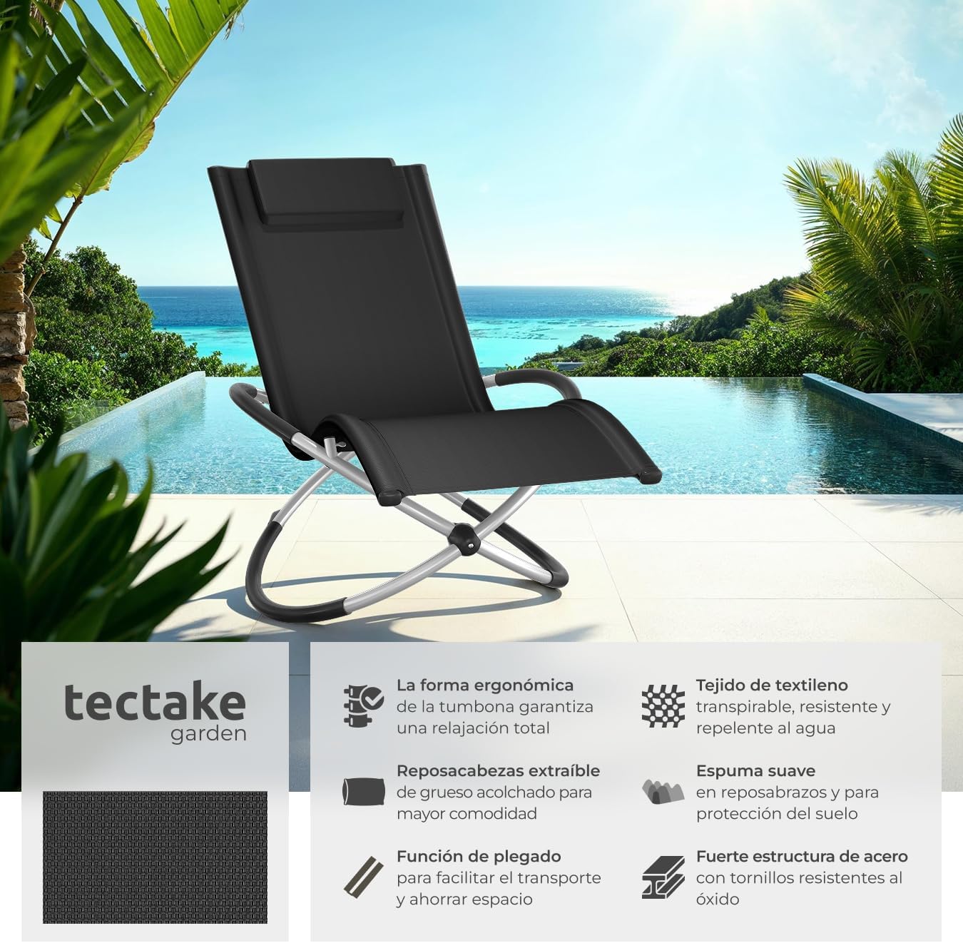 Detalle 1 de Tectake tumbona plegable con balancín 150 kg