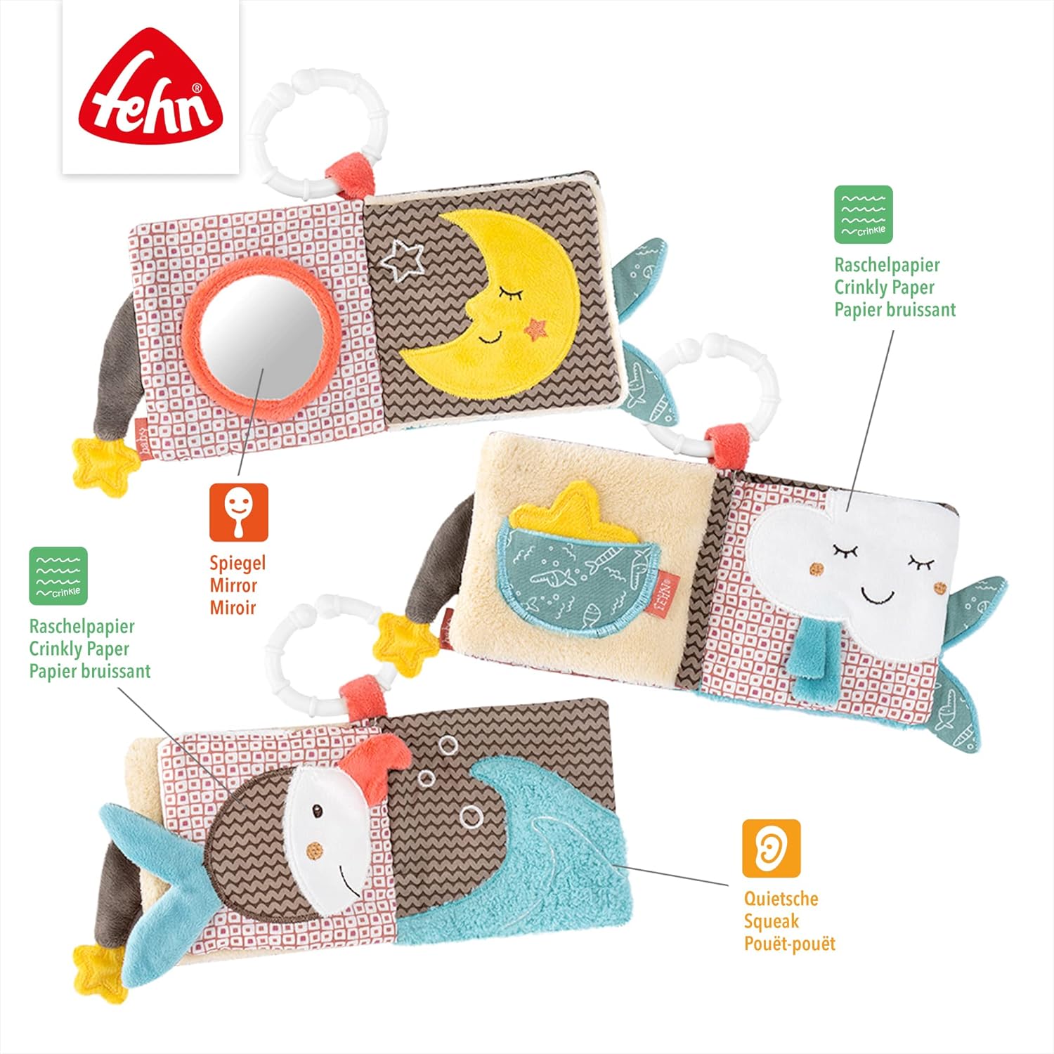 Detalle de Fehn livre en tissu Bruno – livre tactile pour bébés et jeunes enfants