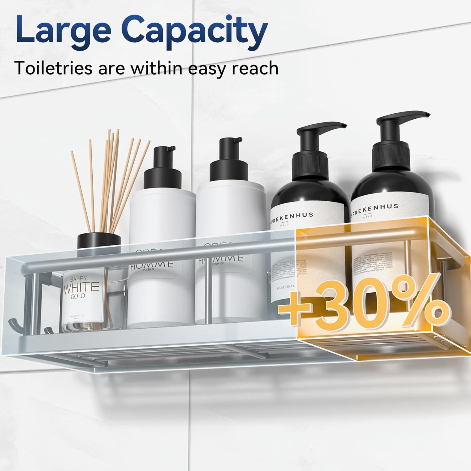Detalle de YASONIC Shower Caddy (2-Pack) – Rustproof Wall-Mounted Shower Shelves with Removable Hooks