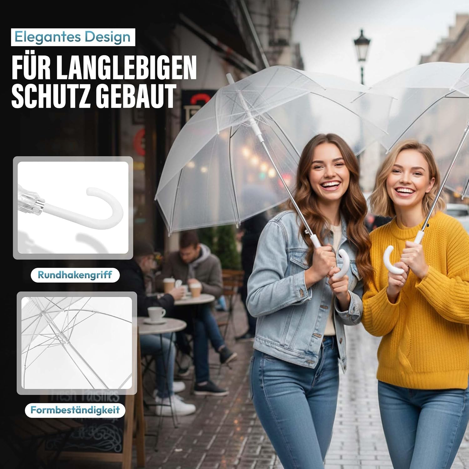 Detalle de GOODS+GADGETS Durchsichtiger Regenschirm mit weißem Stock Ø 100 cm – Transparentes Fashion-Highlight