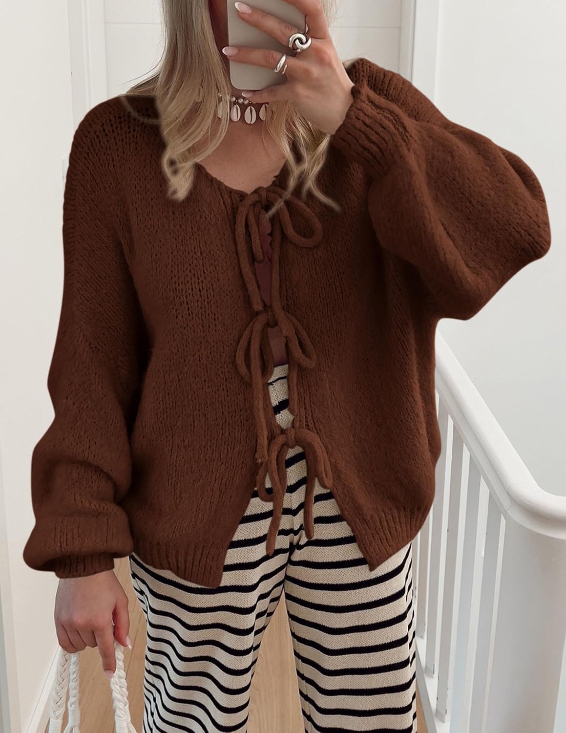 Thumbnail 4 de PRETTYGARDEN Tie Front Bow Cardigan Sizing