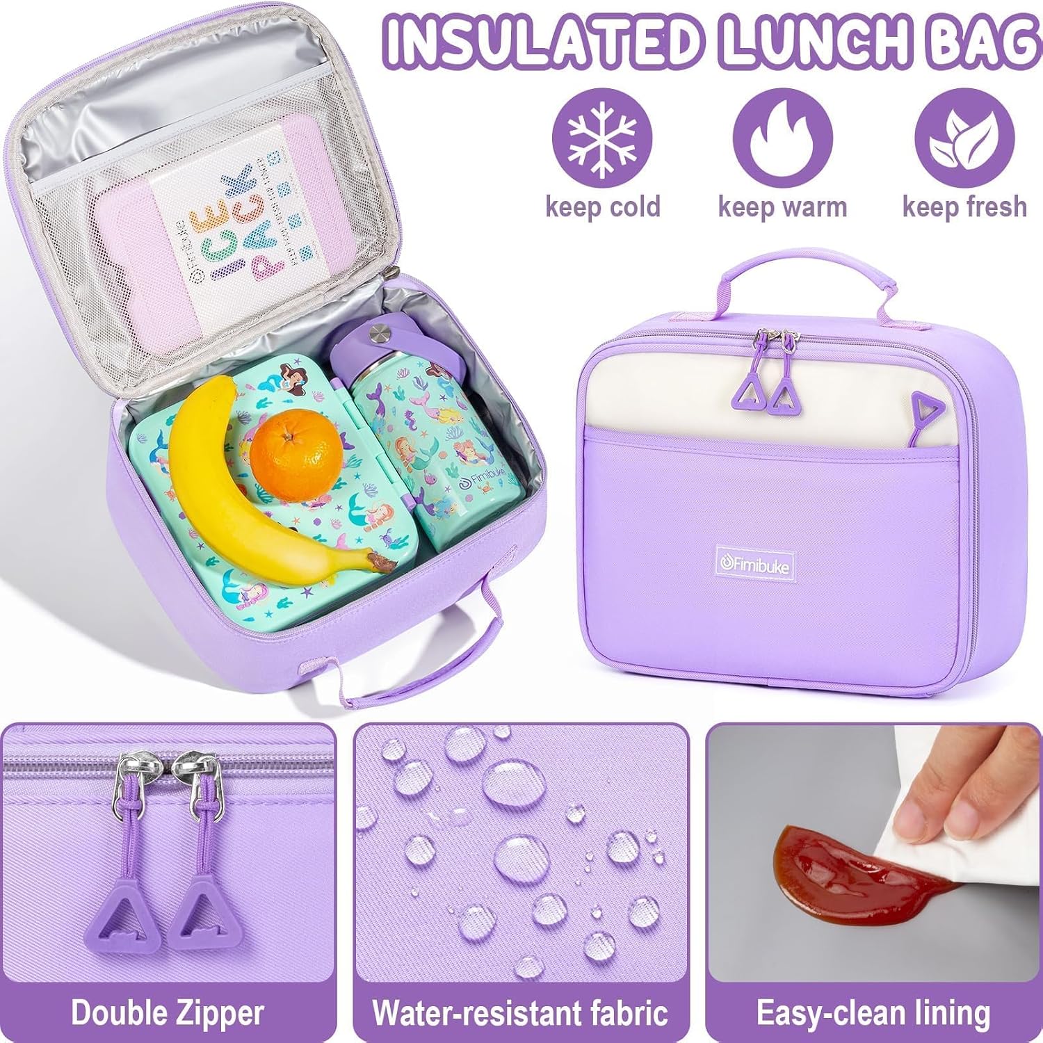 Detalle de Fimibuke 3-Piece Girls' Backpack Set: Waterproof School Bag, Insulated Lunch Box & Pencil Case