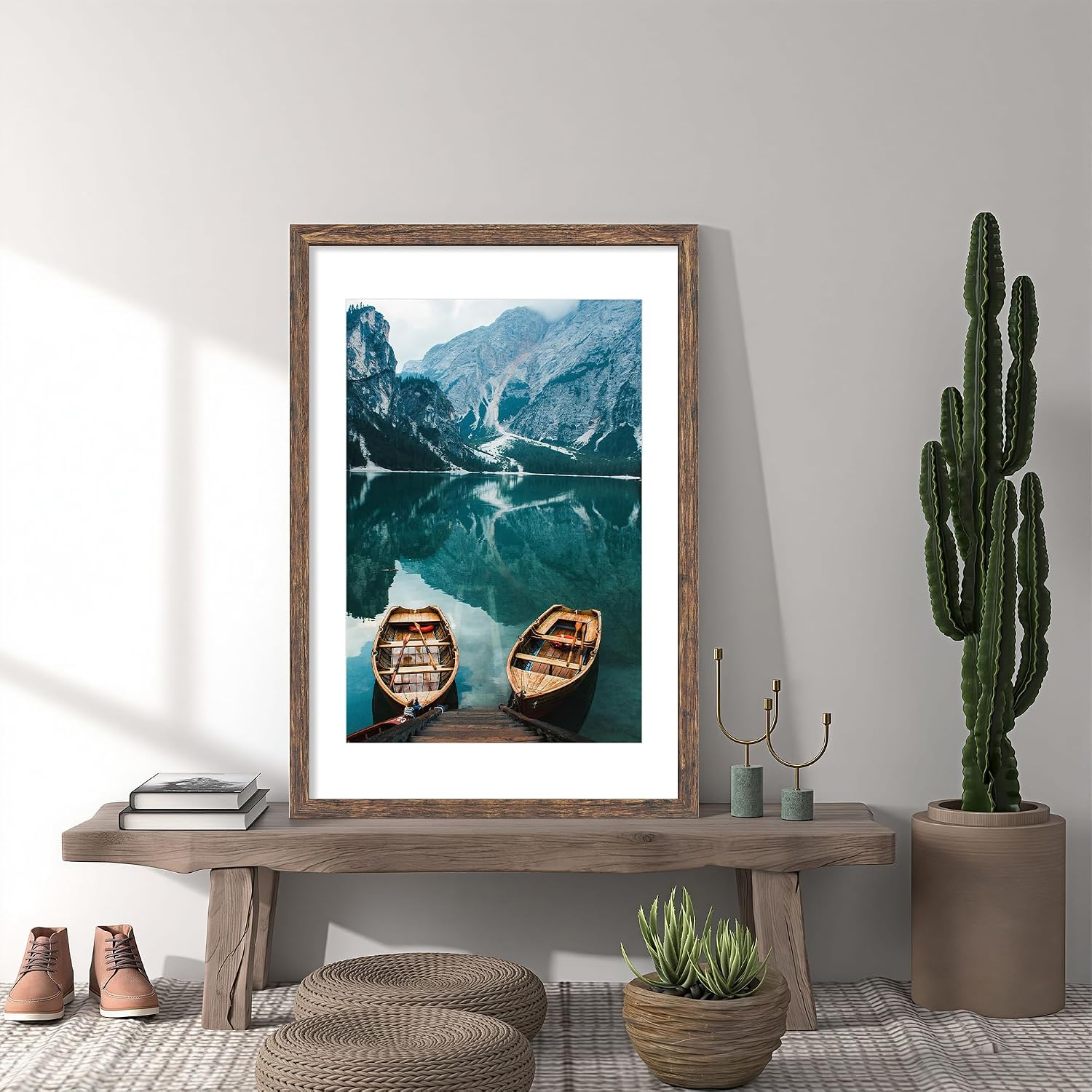 Detalle de Hongkee 20x30 Frame in Rustic Brown Wood Style — Display Posters 16x24 with Mat or 20x30 without Mat