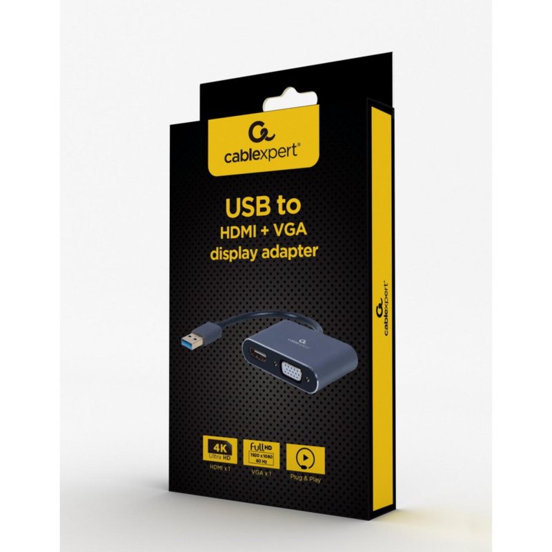 Detalle 2 de Adaptador de vídeo USB 3.0 a HDMI y VGA Gembird A-USB3-HDMIVGA-01 – 1080p, gris