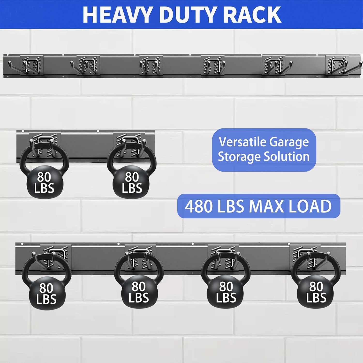 Detalle 2 de CRXCRC CRXCRC-001 48-Inch Wall-Mounted Tool Organizer with 6 Adjustable Hooks
