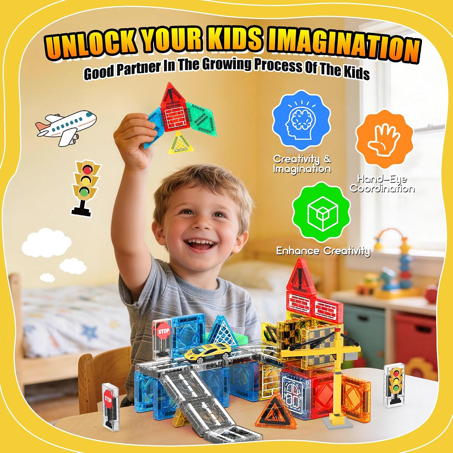 Thumbnail 1 de iKidiki Mini Travel Magnetic Tiles Construction 53 PCS – Compact, Open-Ended Building Fun for 3–8 Year Olds