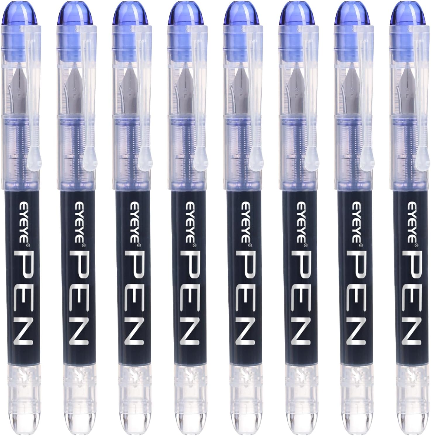EYEYE FP20F-8Blue Disposable Fountain Pens, 8-Pack, Fine 0.5 mm Nib