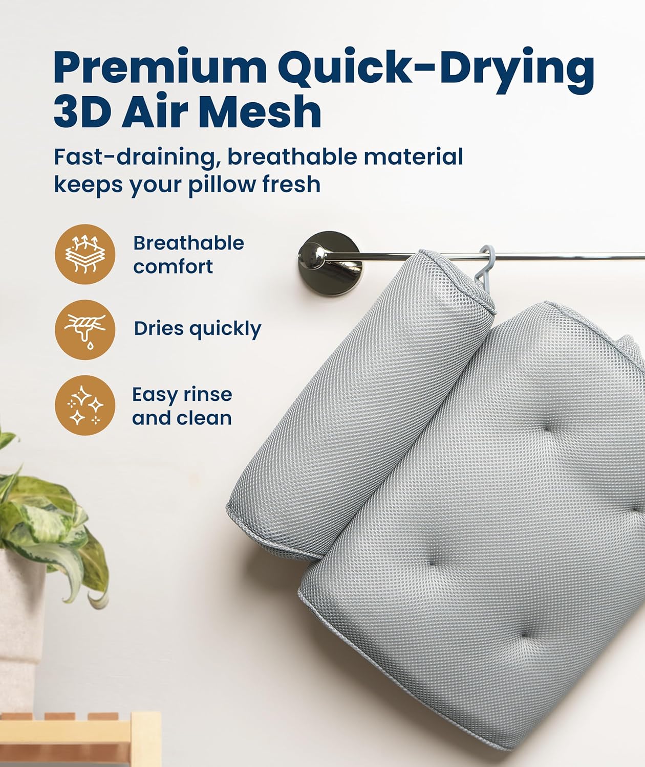 Detalle de Everlasting Comfort Bath Pillow (Bath Cushion) for Head & Neck Support with Suction Cups – Grey