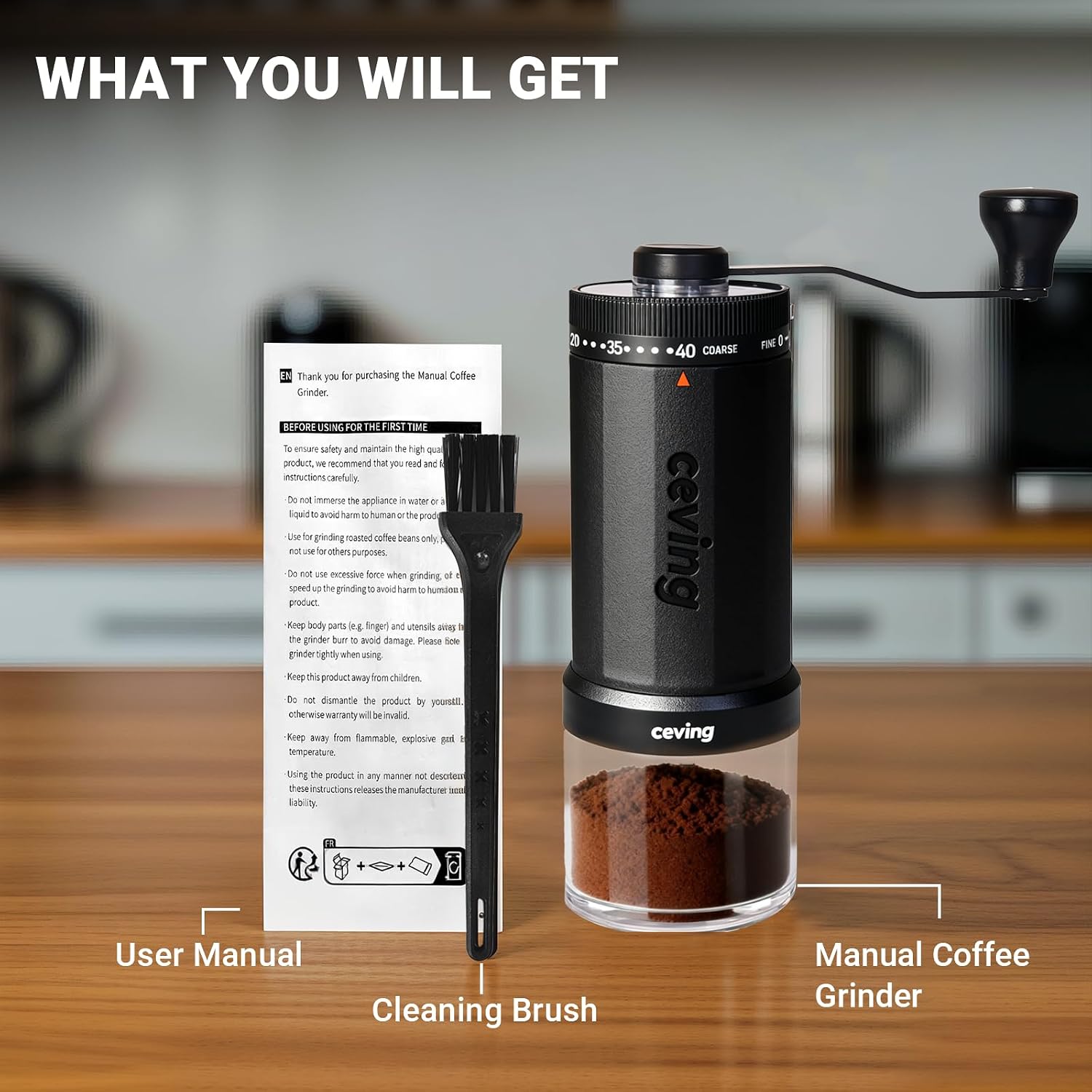 Thumbnail 6 de CEVING Erste 60g Handkaffeemühle mit 40 Mahl-Einstellungen (Edelstahl, tragbar)
