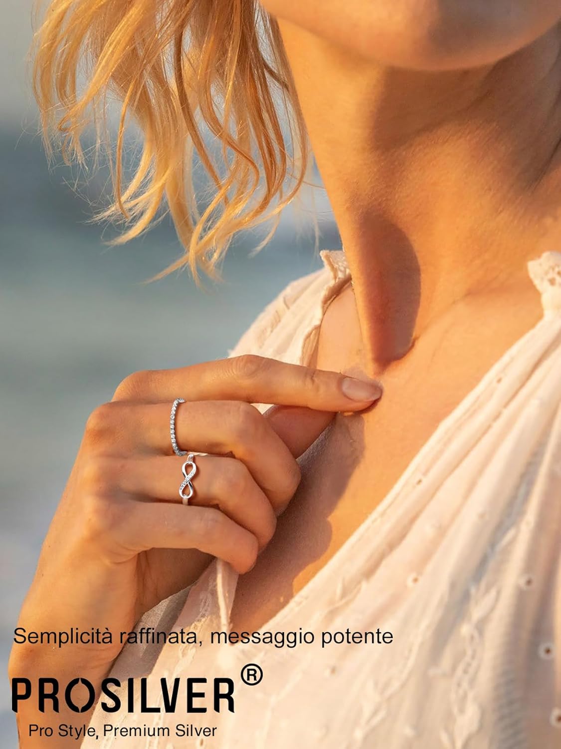 Thumbnail 2 de PROSILVER anello veretta eternity infinito in argento 925 con zirconi, stile impilabile