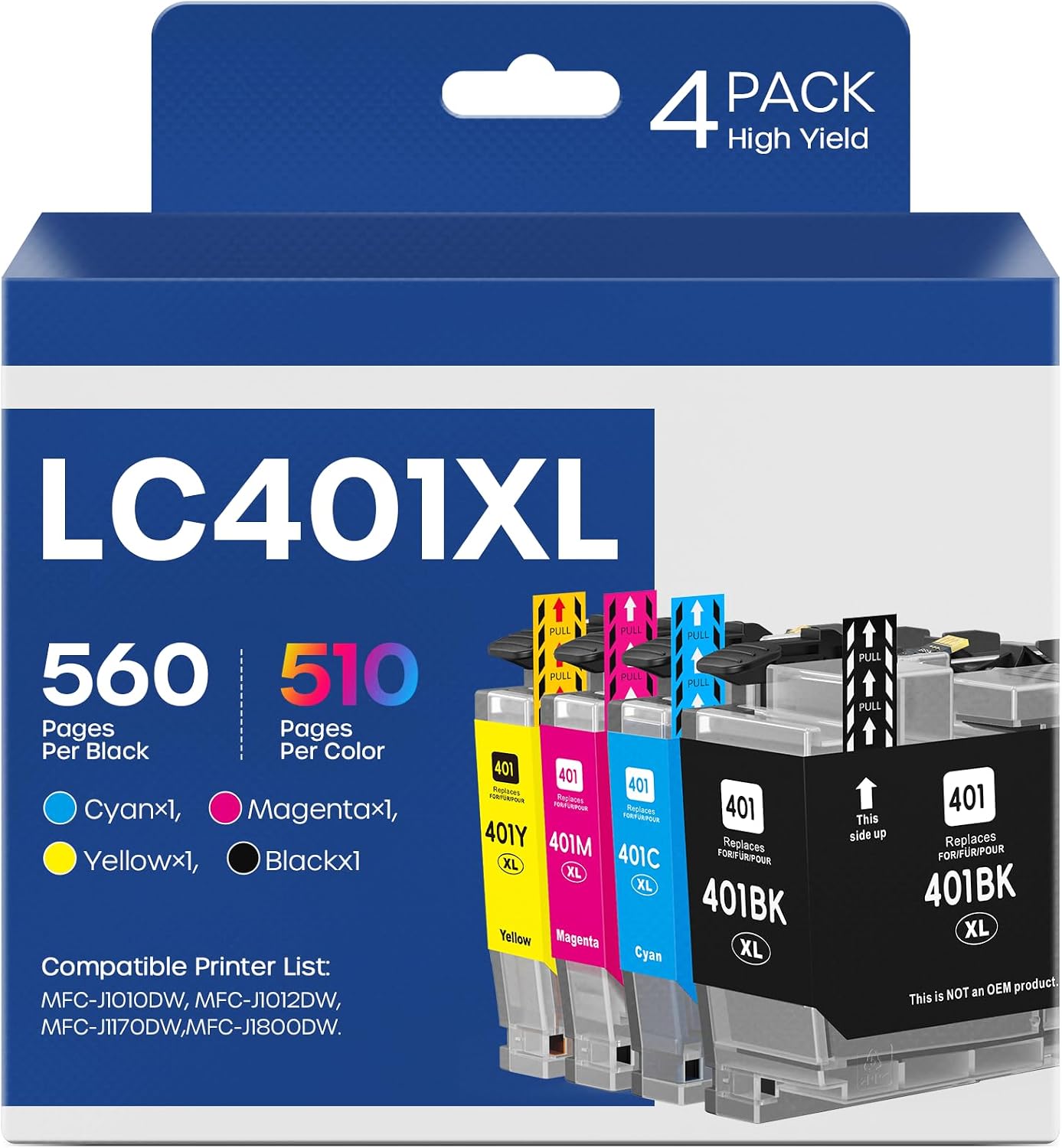 Detalle de belietop LC401XL Ink Cartridges, 4-Pack for Brother MFC-J1010DW Series
