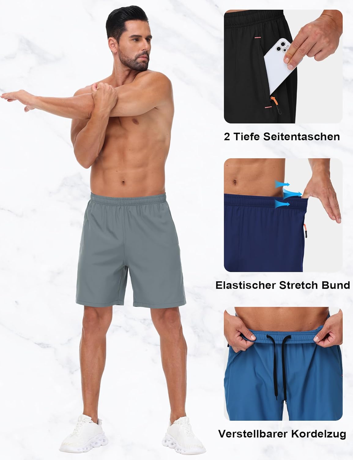 Thumbnail 3 de kuzwufs 3er Pack Sporthosen Herren – Kurze Sommer Jogginghosen mit Reißverschluss-Taschen