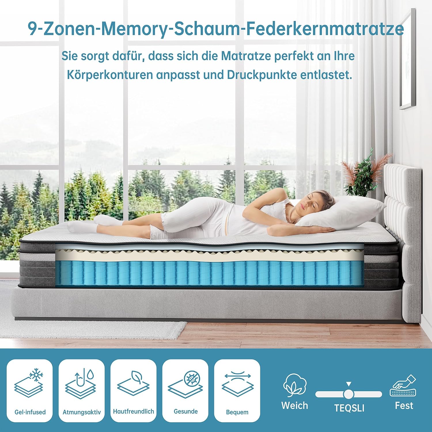 Thumbnail 4 de TeQsli Gel Taschenfederkernmatratze 90x200 cm 25 cm H3