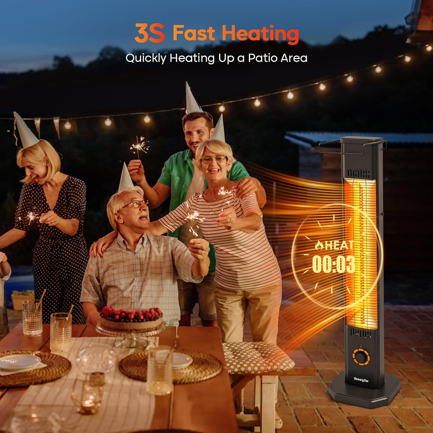 Detalle de Gleaming star T20-GR15 Electric Patio Heater, 1,500 W, IPX5, 8 Settings