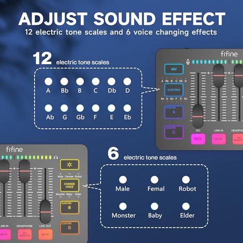 Detalle de FIFINE Gaming Audio Mixer PC – Mélangeur USB/XLR avec Carte Son et FX pour Streaming