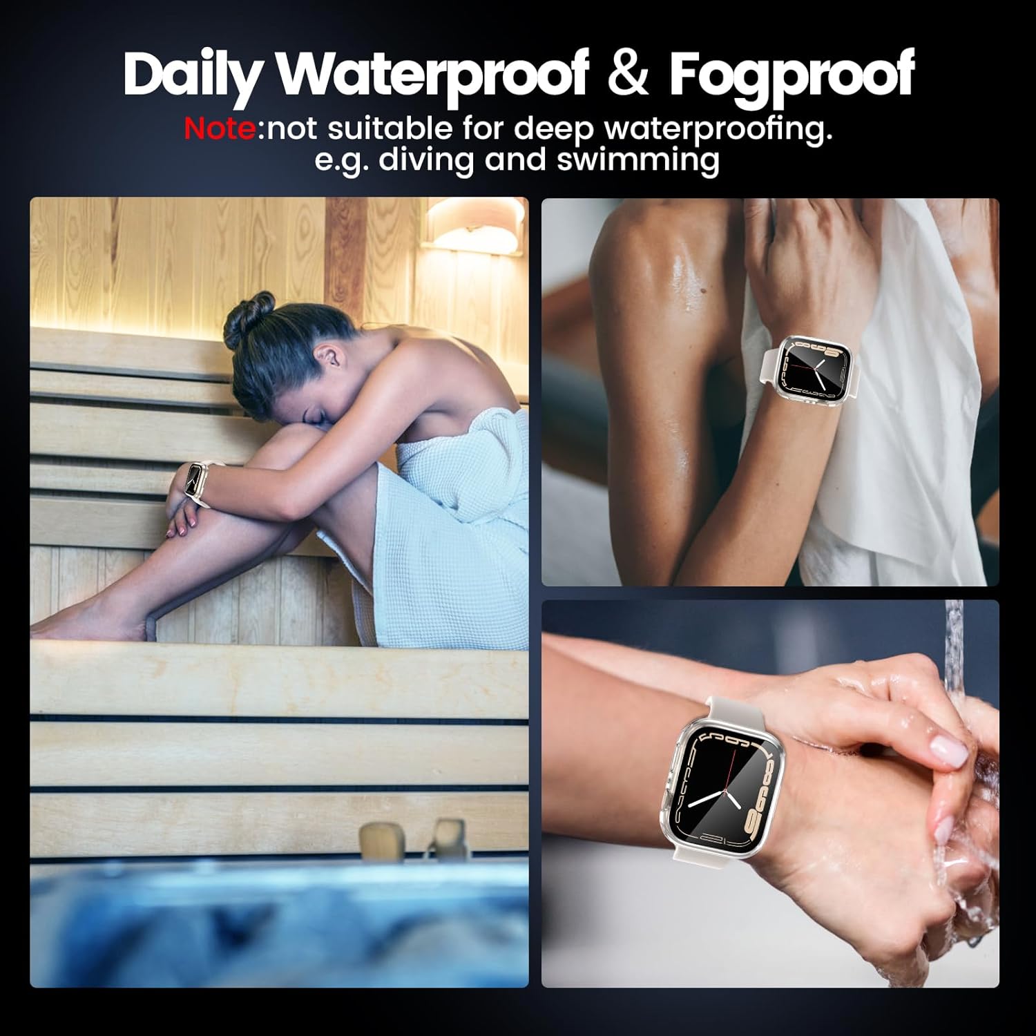 Thumbnail 5 de HWeggo 2 in 1 Waterproof Case for Apple Watch 41mm (Series 9/8/7) – Clear Front & Back Bumper